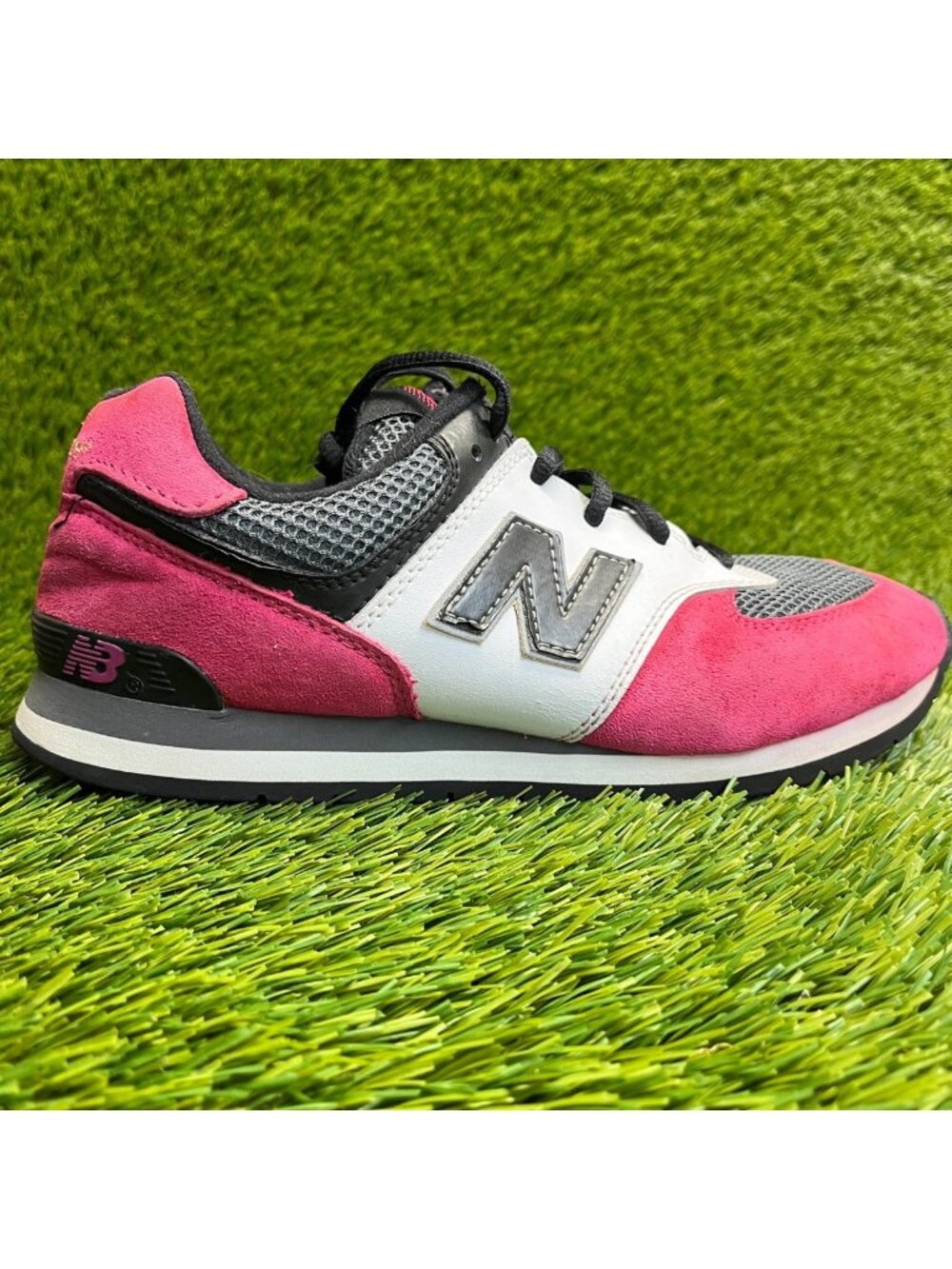 New Balance 574 Girls Size 6.5Y Pink White Black Running Athletic Shoes Sneakers